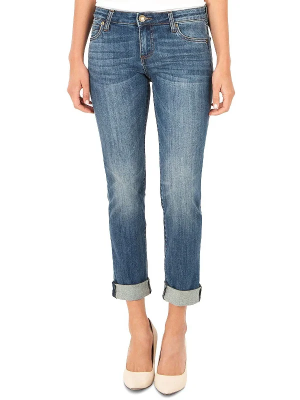 Womens High Rise Faded Boyfriend Jeans Casual Distressed Skinny Jeans