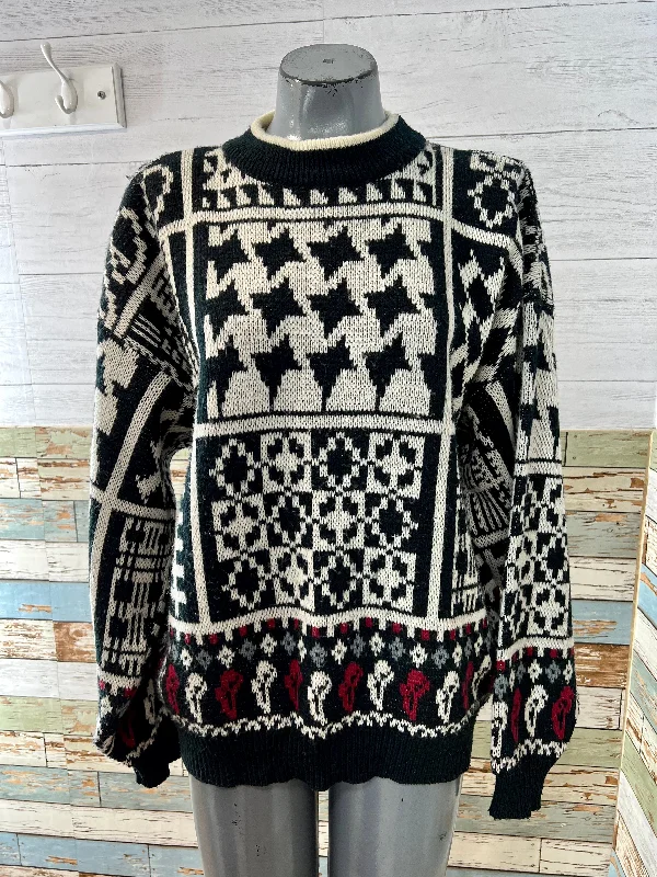 90’s Patch Black & White Knit Sweater Fleece Sweater Nylon Polyester