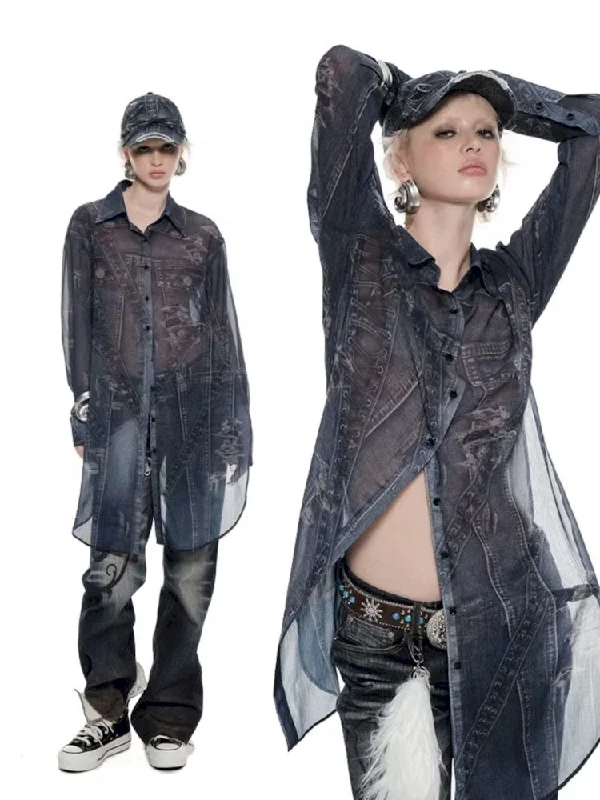 Chiffon Long Shirt Blouse Shirt【s0000009869】 Pleated Collar Blouse