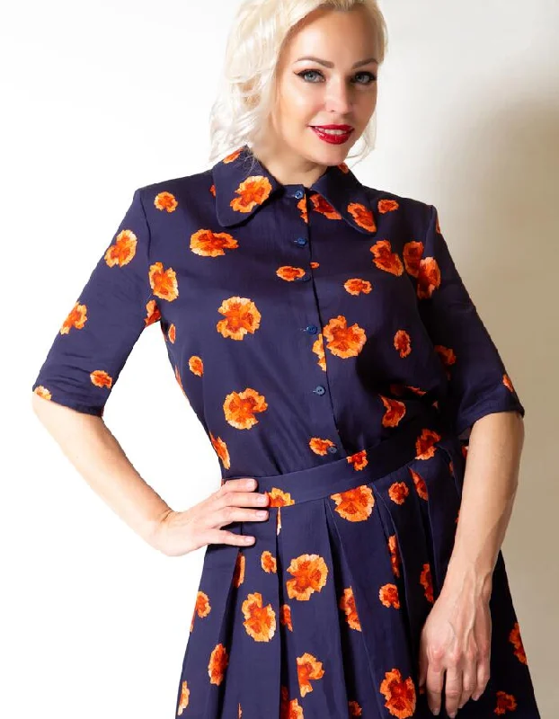 Navy Floral Prints Blouse Floral Chiffon Blouse