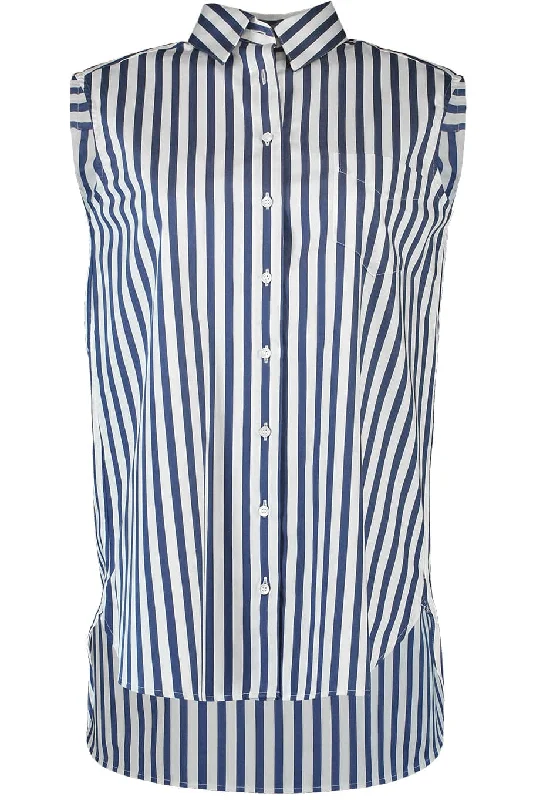Sleeveless Blouse With Stripes Elegant Embroidery Blouse