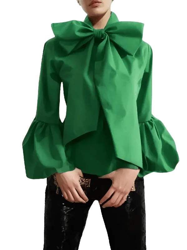 Bow Knot Blouse Women's High Collar Shirt Lantern Sleeve Blouse Urban Women's Fashion Commuter Top Balloon Sleeve Blouse Bow Knot Blouse Women's High Collar Shirt Lantern Sleeve Blouse Urban Women's Fashion Commuter Top Balloon Sleeve Blouse