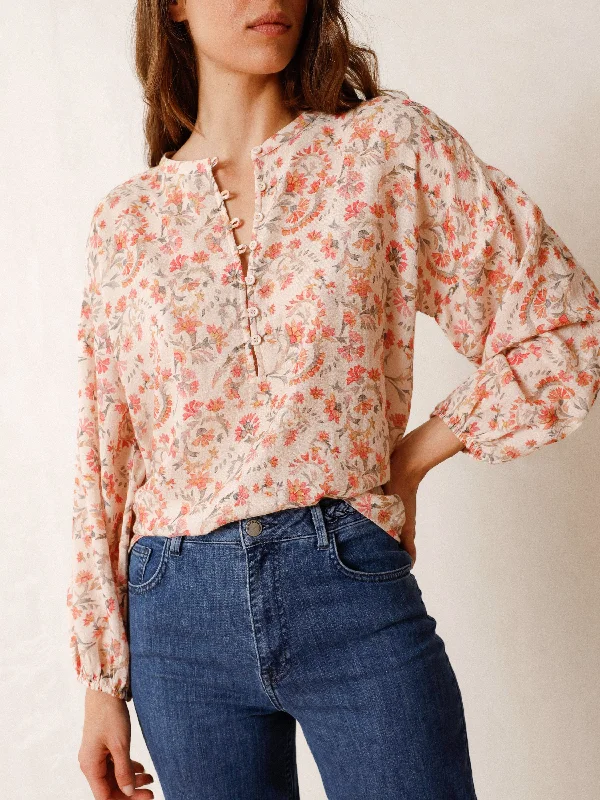 Flowing Multicolour Blouse Collared Satin Blouse
