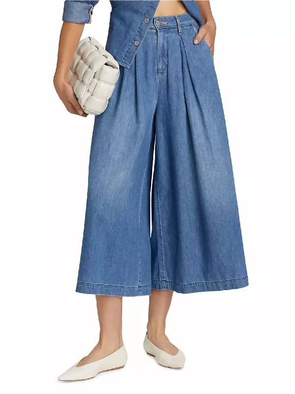 Elowyn Pleated Palazzo Jeans In Anvil Chic Rip-Detail High-Waist Jeans