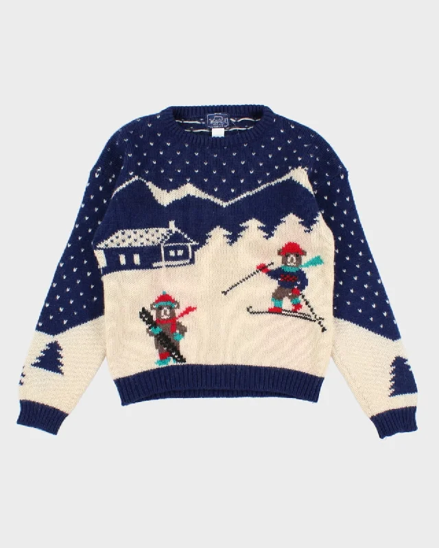 Vintage 80s Woolrich Skiing Bears Jumper - L Slim Fit Regular Fit Oversized