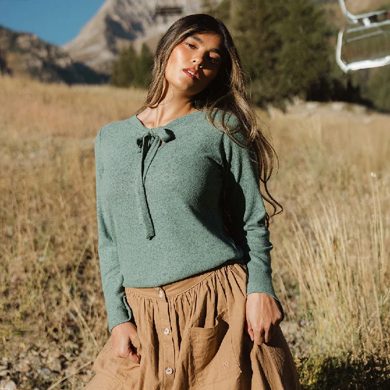Bow Tie Sweater, Dusk Green Mesh Fabric Canvas Fabric Denim Fabric