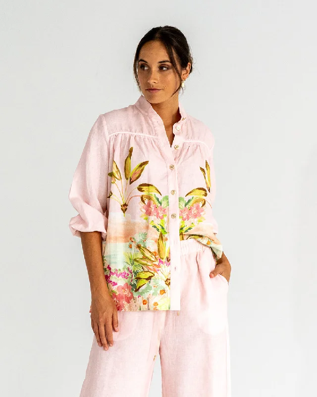 Natalia Blouse - Paradise Tropical Mandarin Collar Blouse