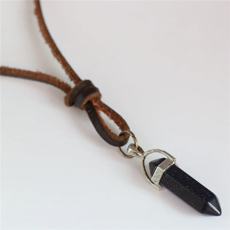 Hot Brown Genuine Top Leather Rope Sweater Chain Blue Sand Stone Pillar Pendant Necklace Men Women Homme Male Cowboy Jewelry Open Front Closed Front Wrap Front Hot Brown Genuine Top Leather Rope Sweater Chain Blue Sand Stone Pillar Pendant Necklace Men Women Homme Male Cowboy Jewelry Open Front Closed Front Wrap Front