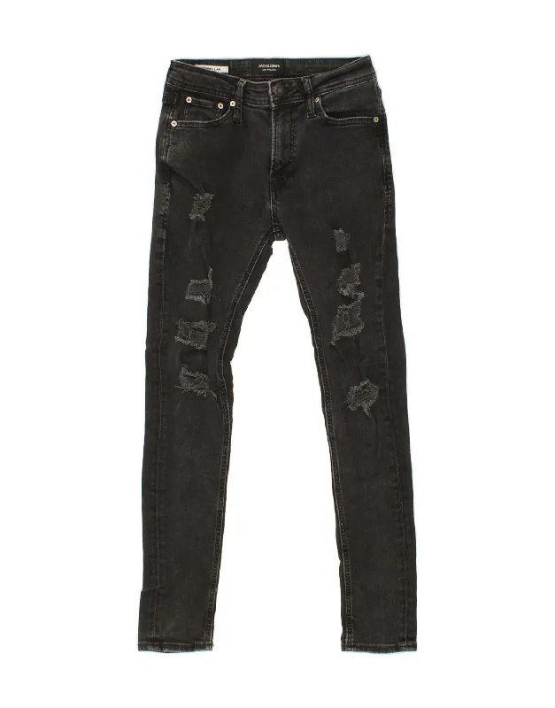 JACK & JONES Womens Liam Distressed Skinny Jeans W27 L30 Grey Cotton Casual Wide-Legged Denim Jeans
