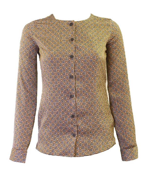 Noni Floral Print Crewneck Blouse Pleated Collar Blouse