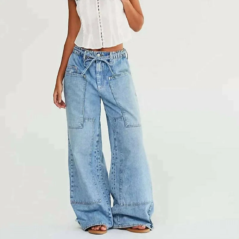 Outlaw Wide Leg Jeans In Drizzle Trendy Low-Rise Bootcut Jeans