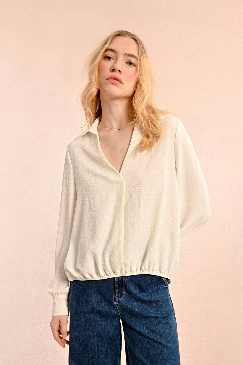 Short Puffy Blouse - Cream Peter Pan Collar Blouse
