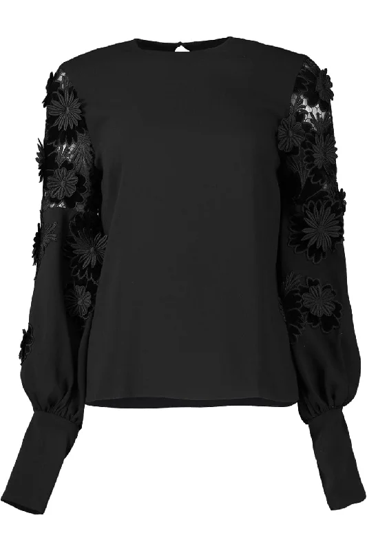Velvet Guipure Inset Sleeve Blouse Lightweight Chiffon Blouse