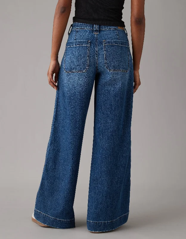 AE AE Dreamy Drape Stretch Baggy Ultra Wide-Leg Super High-Waisted Jean Trendy Patchwork Denim Jeans