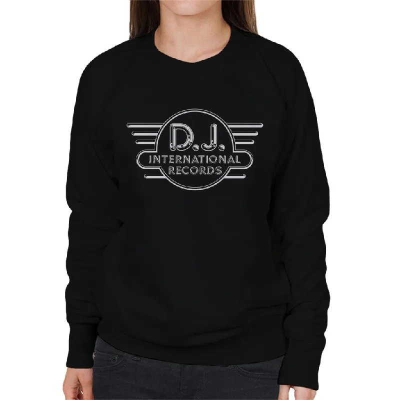 DJ International Records Logo Women's Sweatshirt Hoodie with Button Placket Classic Preppy DJ International Records Logo Women's Sweatshirt Hoodie with Button Placket Classic Preppy