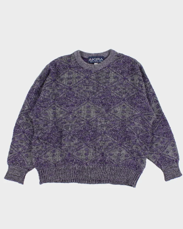 80's Patterned Knit Jumper - XL Spandex Rayon Corduroy