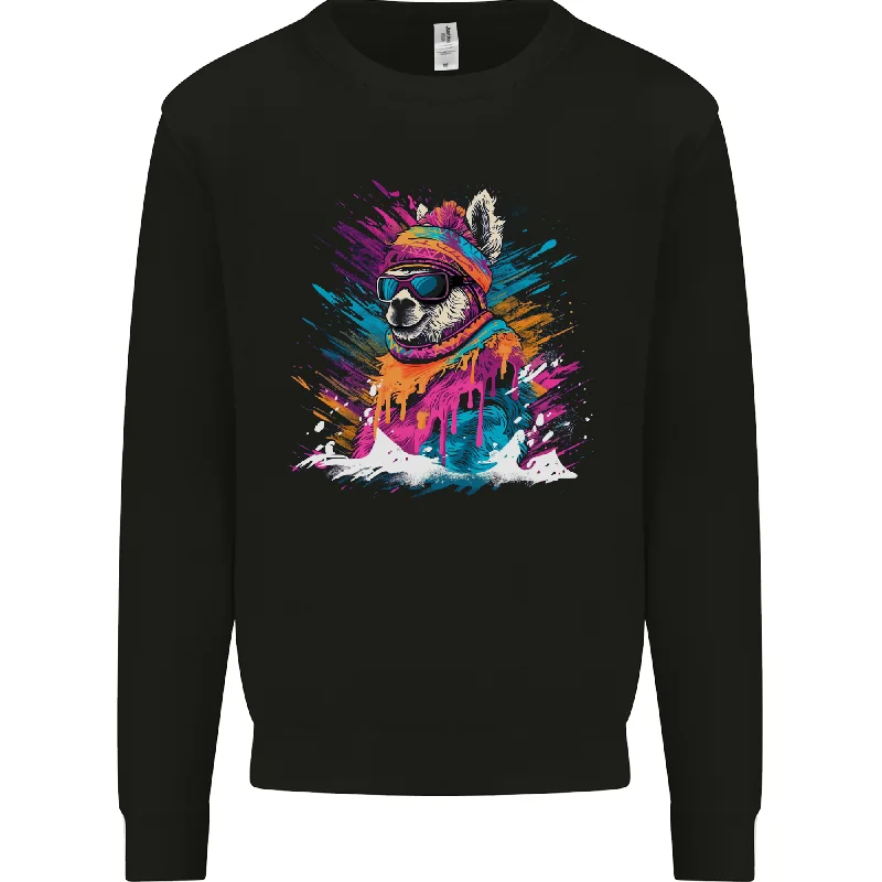 A Cute Lama in the Snow Mens Sweatshirt Jumper Hoodie with Neon Bright Vibrant