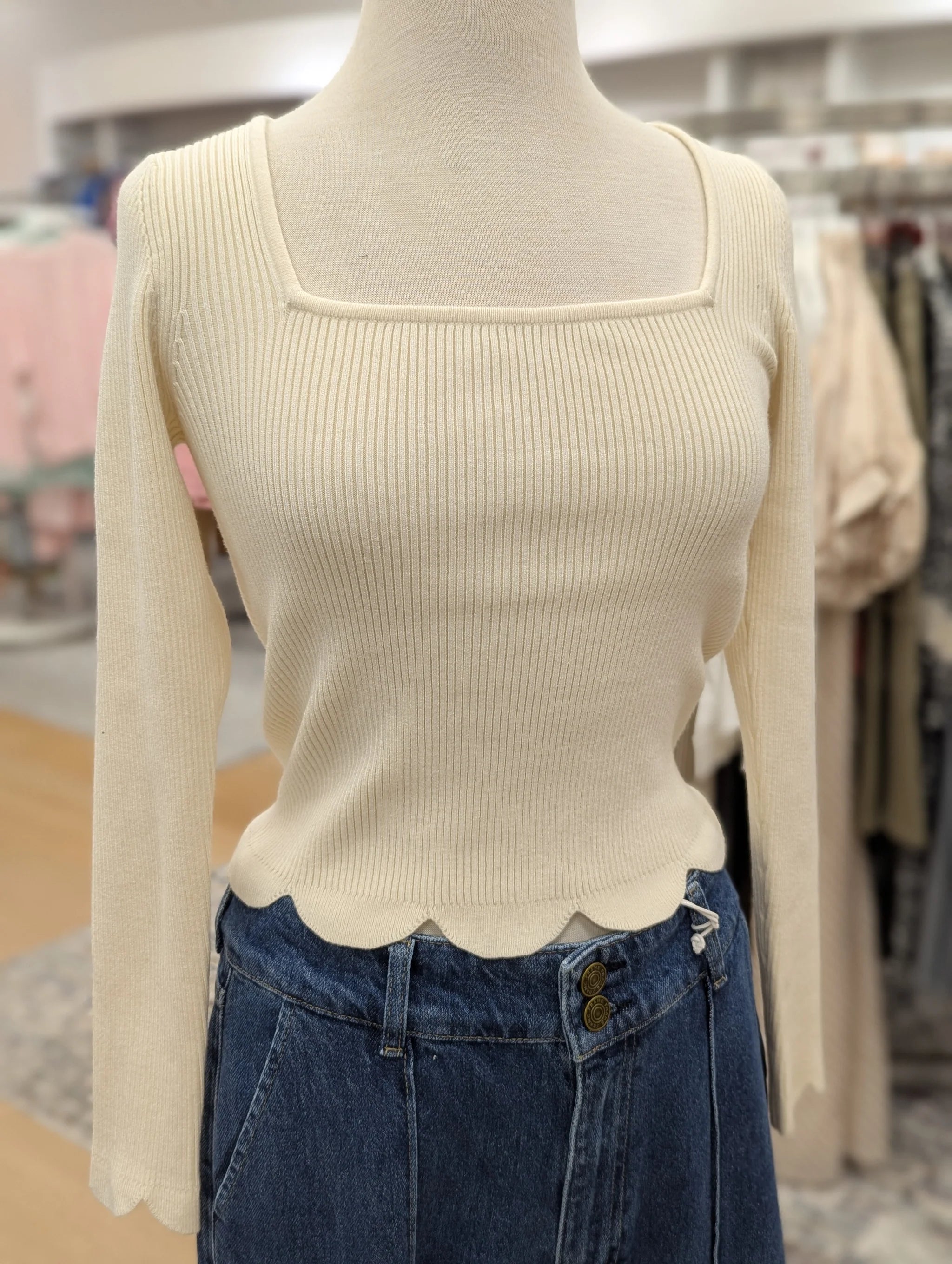Scallop Hem Sweater Soft Cozy Warm