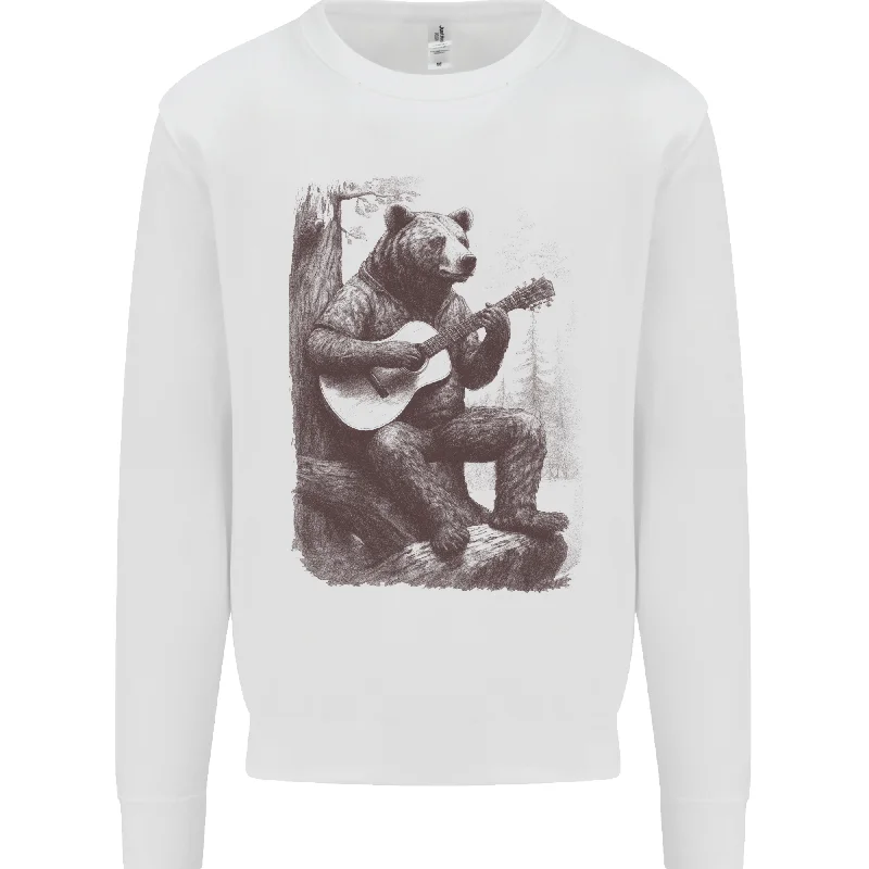 A Cool Bear Playing the Acoustic Guitar Mens Sweatshirt Jumper Hoodie with Crew Neck Simple Timeless A Cool Bear Playing the Acoustic Guitar Mens Sweatshirt Jumper Hoodie with Crew Neck Simple Timeless