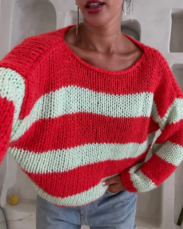 Pre-Order: Red and Green Forget Me Not Jumper Welt Pockets Slit Pockets Flap Pockets