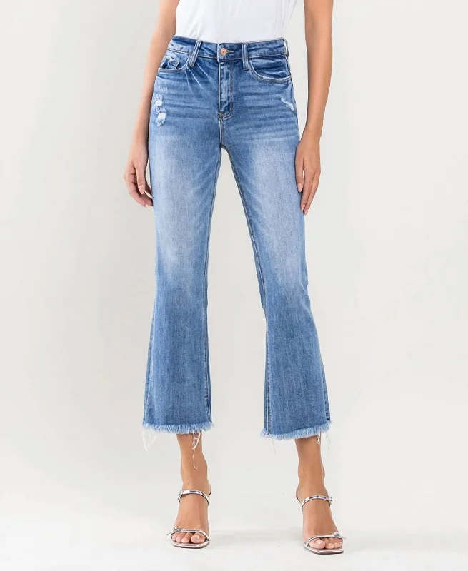 High Rise Kick Flare Jeans In Light Wash Classic Blue Denim Jeans