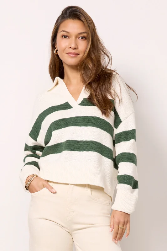Velvet - Lucie Stripe Polo Sweater Stretchy Elastic Breathable