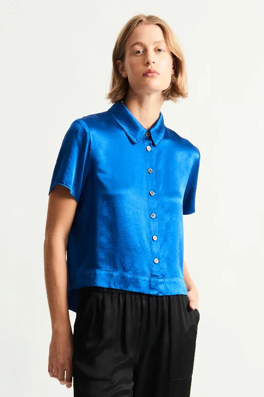 Pebble Satin Lapis Calista Blouse Elegant Silk Blouse