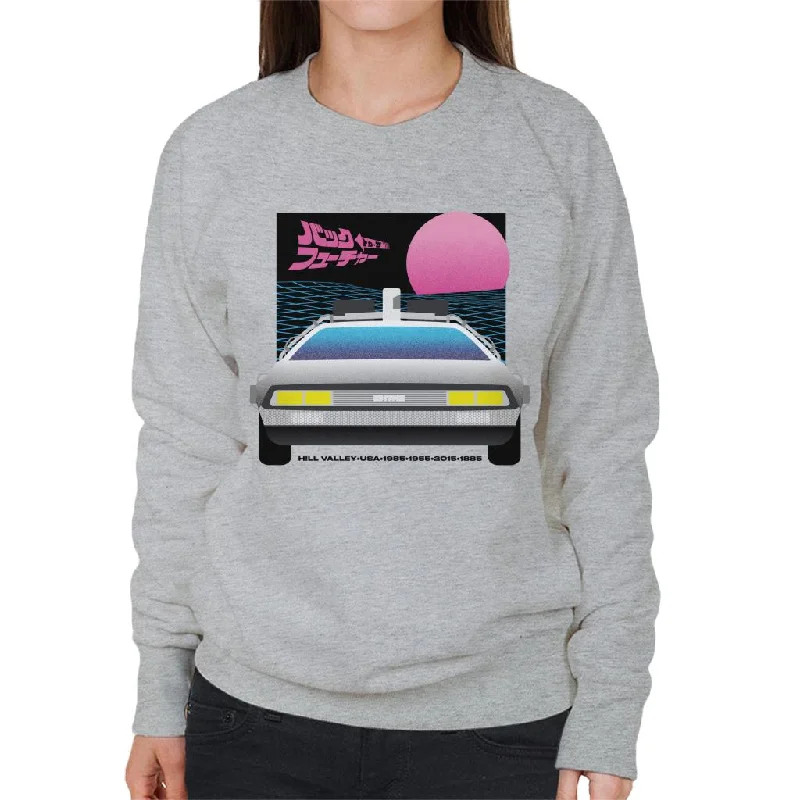 Back to the Future Delorean Sunset Women's Sweatshirt Hoodie with Hem Applique Textured Unique Back to the Future Delorean Sunset Women's Sweatshirt Hoodie with Hem Applique Textured Unique