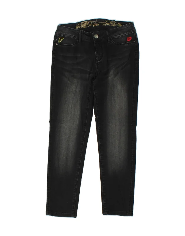 DESIGUAL Womens Crop Slim Jeans W28 L24 Black Elegant Raw Hem Jeans