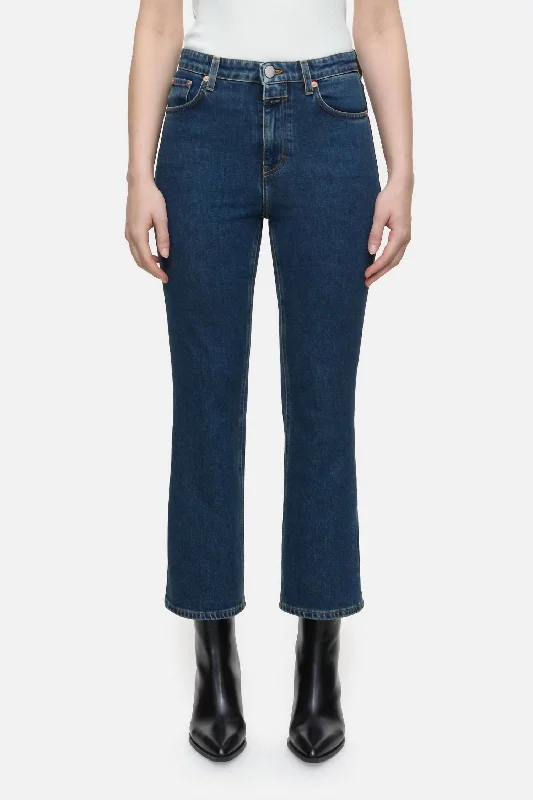 Hi Sun Cropped Flared Jeans In Dark Blue Stylish Stone-Wash Denim Jeans