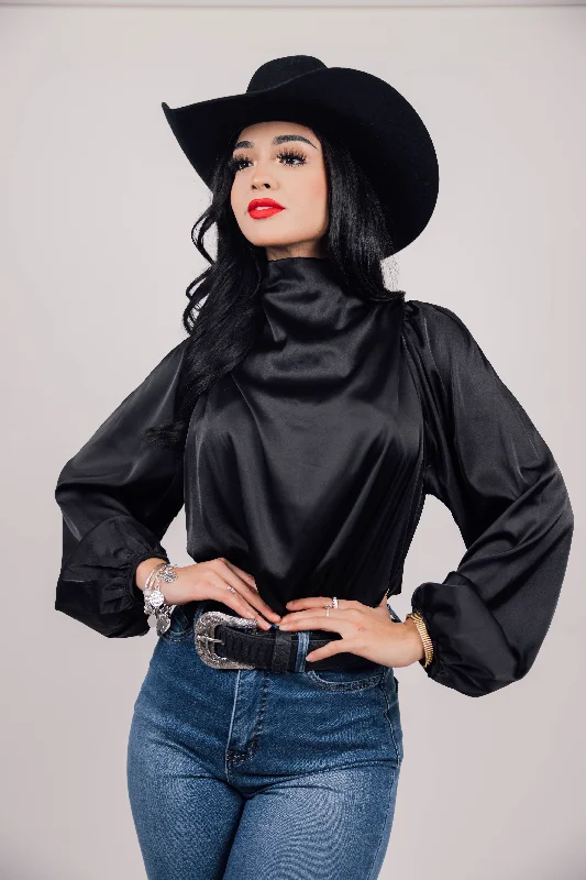 Cowl Neck Long Sleeve Satin Blouse Top Flowy Bohemian Blouse