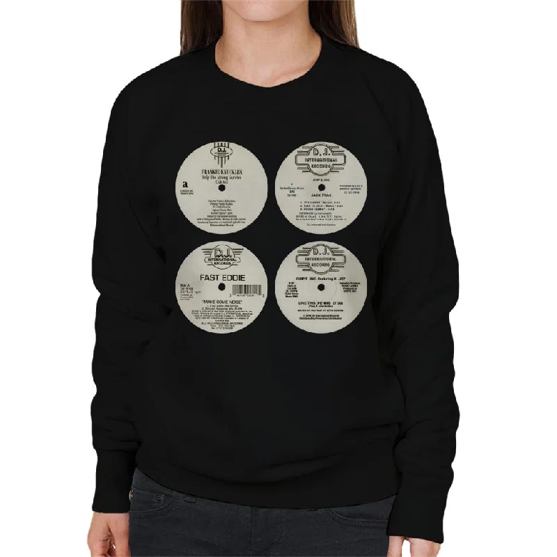 DJ International Classic Records Women's Sweatshirt Hoodie with Frayed Bohemian Relaxed DJ International Classic Records Women's Sweatshirt Hoodie with Frayed Bohemian Relaxed