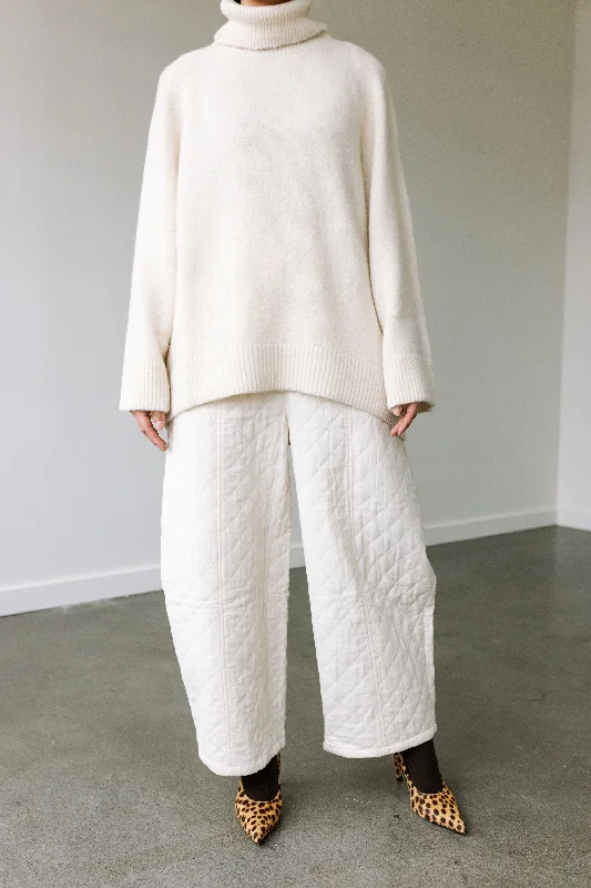 Alpaca and Wool Blend Sweater (Ecru) Boat Neck Shawl Collar Notched Collar