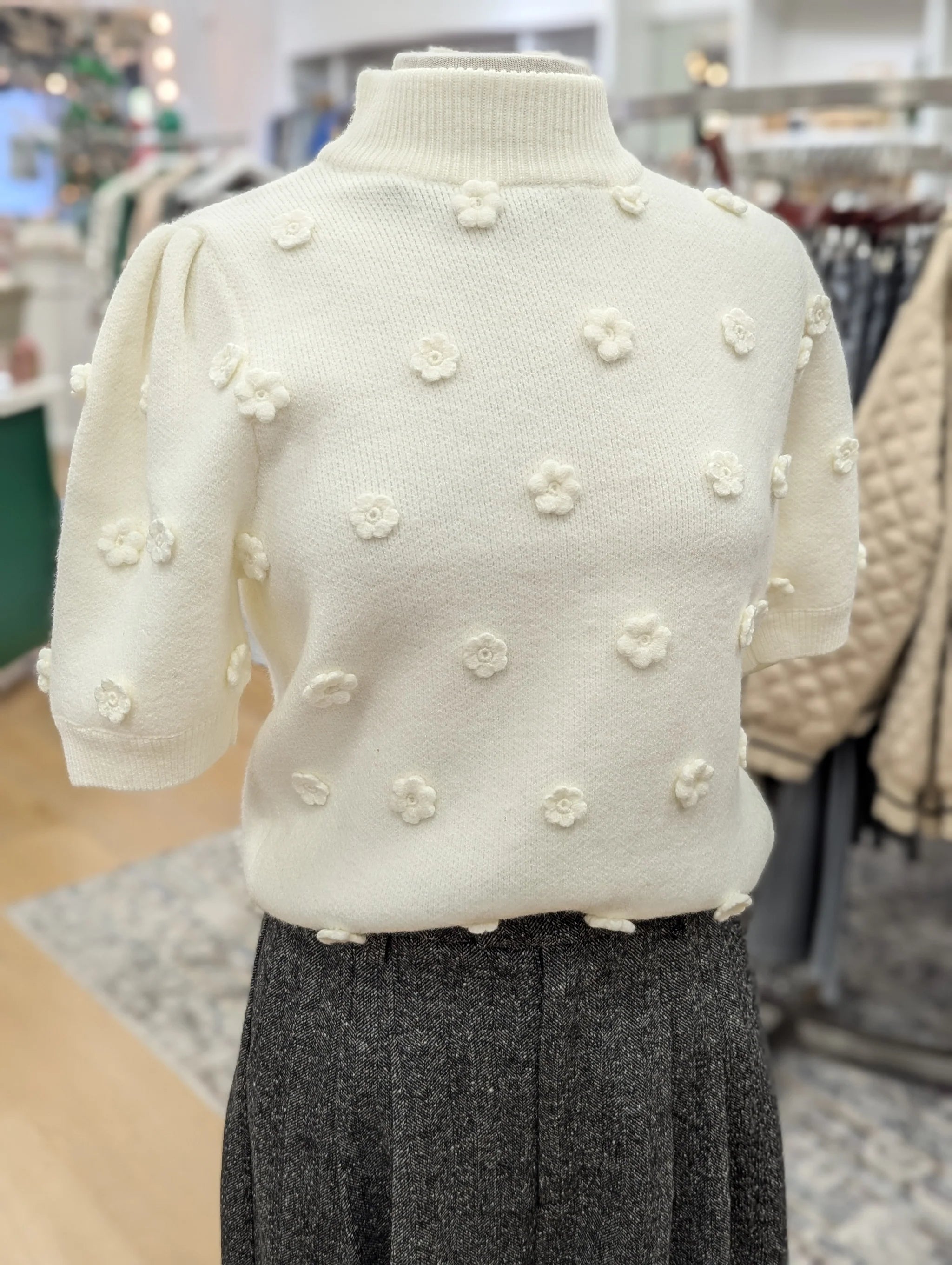 3D Floral Sweater Spandex Rayon Corduroy
