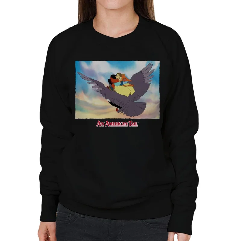 An American Tail Fieval And Tanya Flying On Henri Le Pigeon Women's Sweatshirt Hoodie with Puffed Sleeves Voluminous Trendy An American Tail Fieval And Tanya Flying On Henri Le Pigeon Women's Sweatshirt Hoodie with Puffed Sleeves Voluminous Trendy