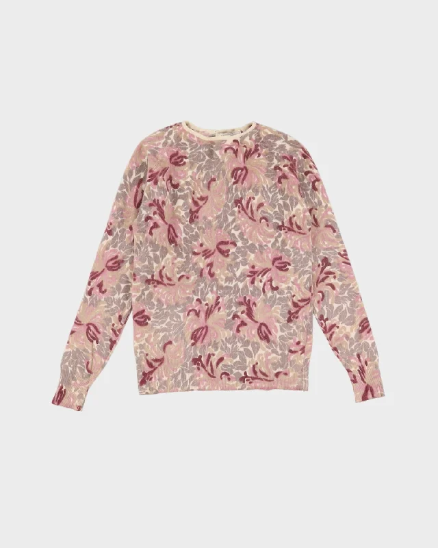1980s Pink Patterned Lambswool Jumper - XS Real Fur Shearling Chenille