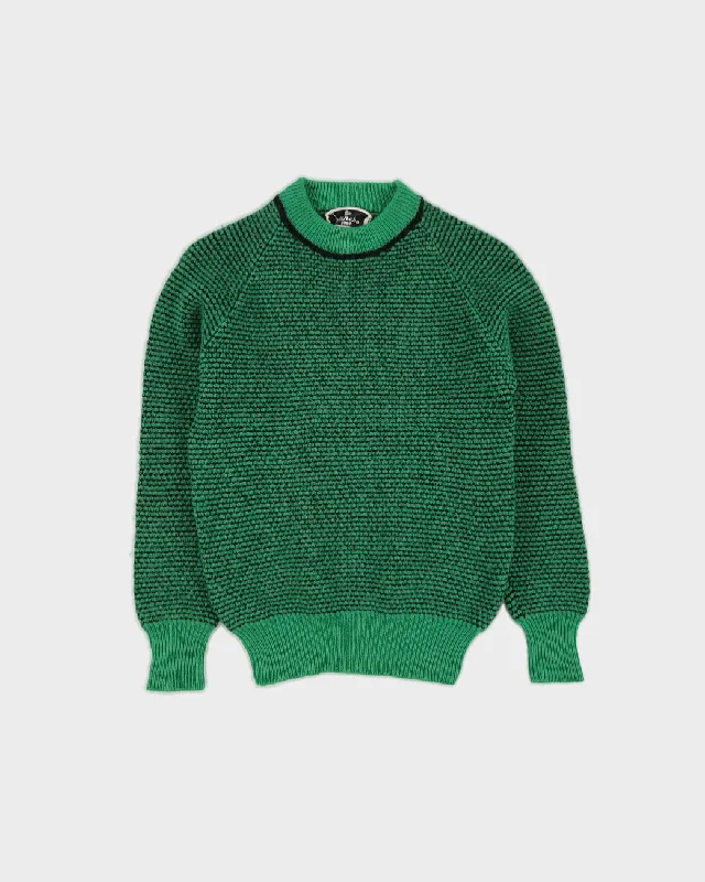 Vintage 1980s Kanebo Green Knitted Jumper - XS Thin Thick Dense