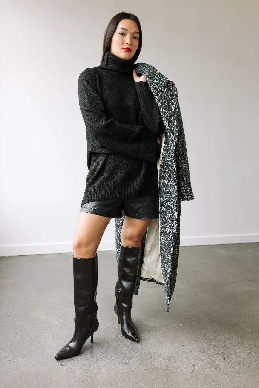 Alpaca and Wool Blend Sweater (Black) Notch Collar Peter Pan Collar Cowl Neck