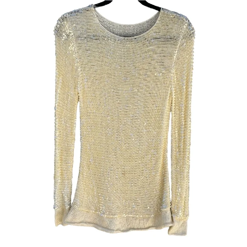 Vintage Women's Scoop Neck Ivory Full Sequin Glam Knit Long Sleeve Sweater Sequined Glittery Shiny Vintage Women's Scoop Neck Ivory Full Sequin Glam Knit Long Sleeve Sweater Sequined Glittery Shiny