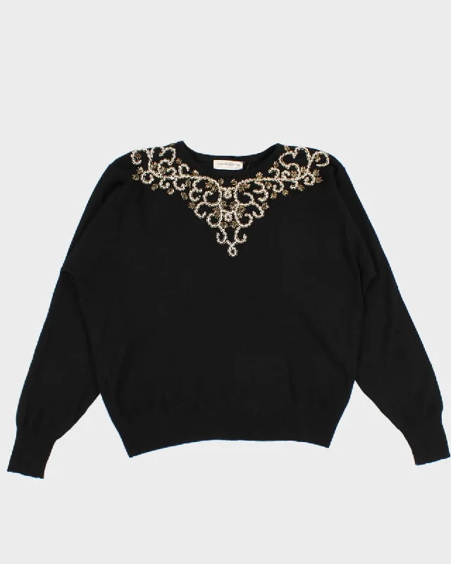 Vintage Beaded Knit Jumper - M Chenille Brocade Lace