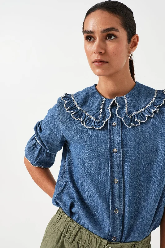 Daisy Blouse Indigo Denim Elegant Office Blouse