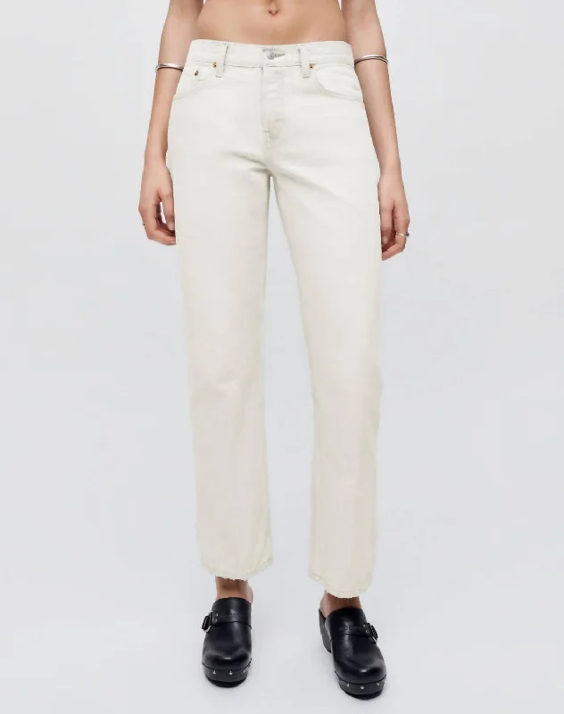 Easy Straight Crop Jeans In Vintage White Stylish Bootcut Denim Jeans