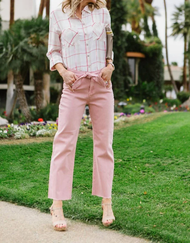 Bowie Tie Front Jeans In Peach Rose Fashionable Vintage Wash Jeans
