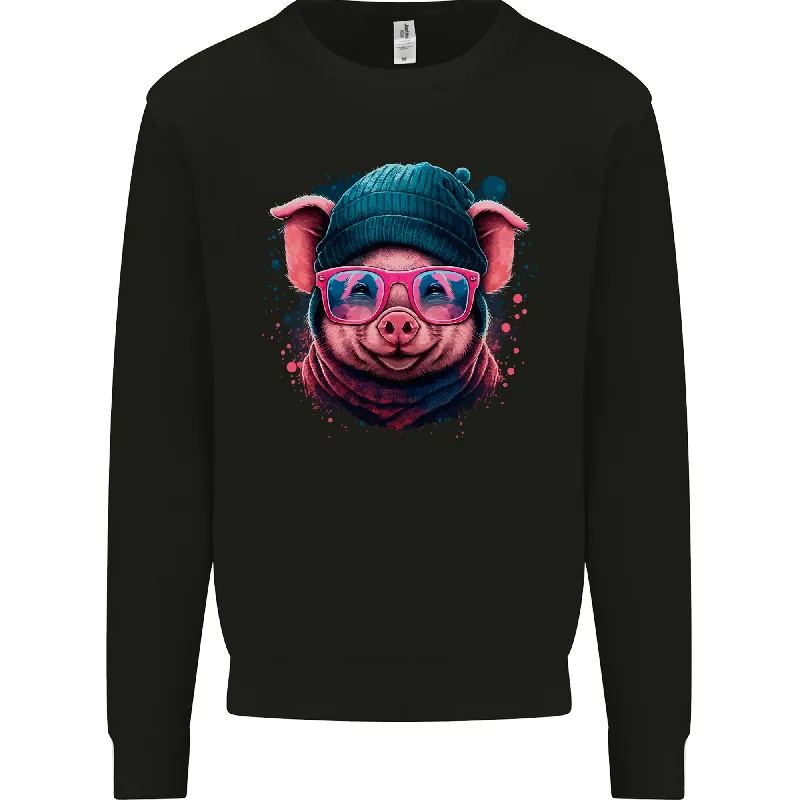 A Cool Pig Mens Sweatshirt Jumper Hoodie with Distressed Vintage Worn