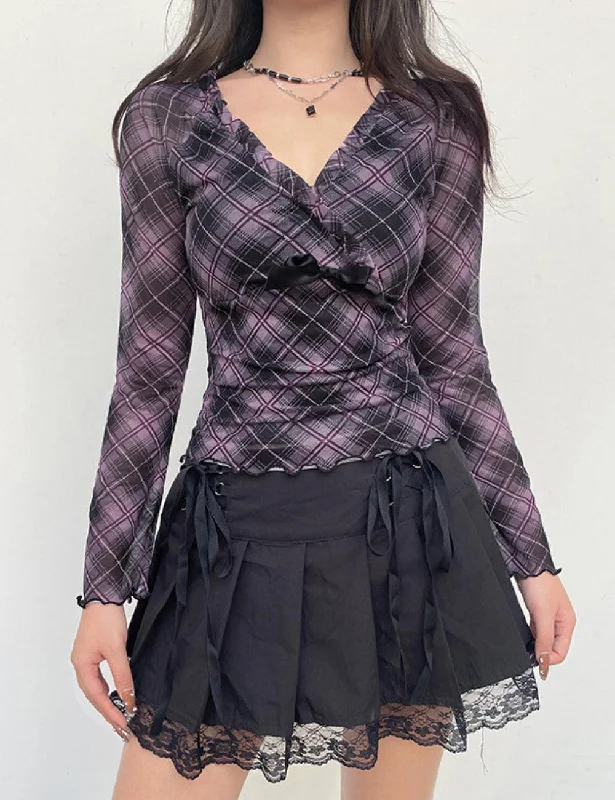 Missy Argyle Mesh Bow Selvedge Blouse 07557 Semi-Sheer Blouse