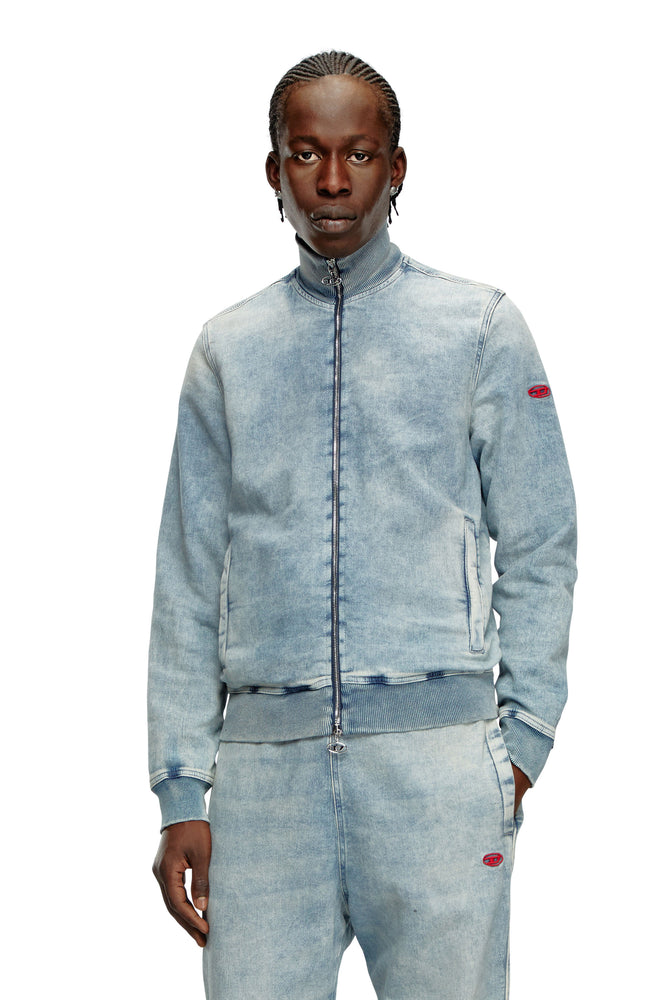 Zip-up sweater in Track Denim Knit Fabric Woven Fabric Fleece Fabric