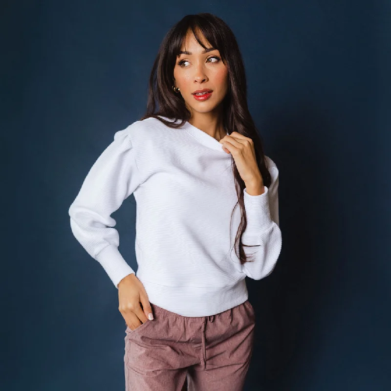 Atlas Ribbed Sweater, White Casual Formal Business