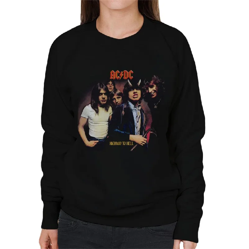 AC/DC Highway To Hell Bandmates Horns Women's Sweatshirt Hoodie with V-Neck Classic Versatile AC/DC Highway To Hell Bandmates Horns Women's Sweatshirt Hoodie with V-Neck Classic Versatile
