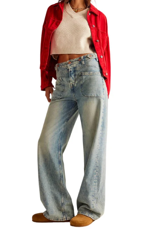 Palmer Cuffed Denim Jeans In La La Land Elegant Wide-Leg Jeans