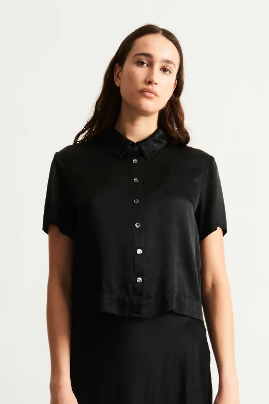 Pebble Satin Black Calista Blouse Stylish Wrap Blouse
